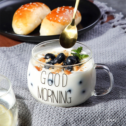Glass Good Morning Breakfast Cup with Handle