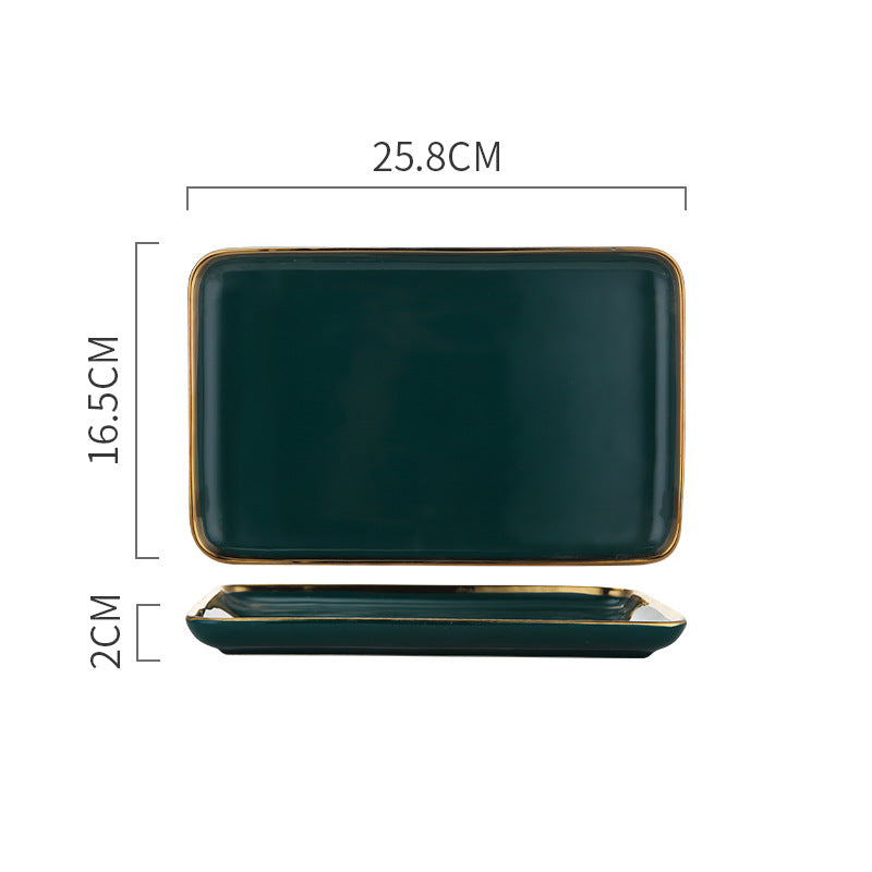 Green Ceramic Trays with Gold Trimming
