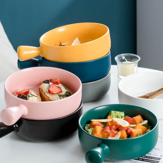Colorful Ceramic Bowl with Handle Bakeware