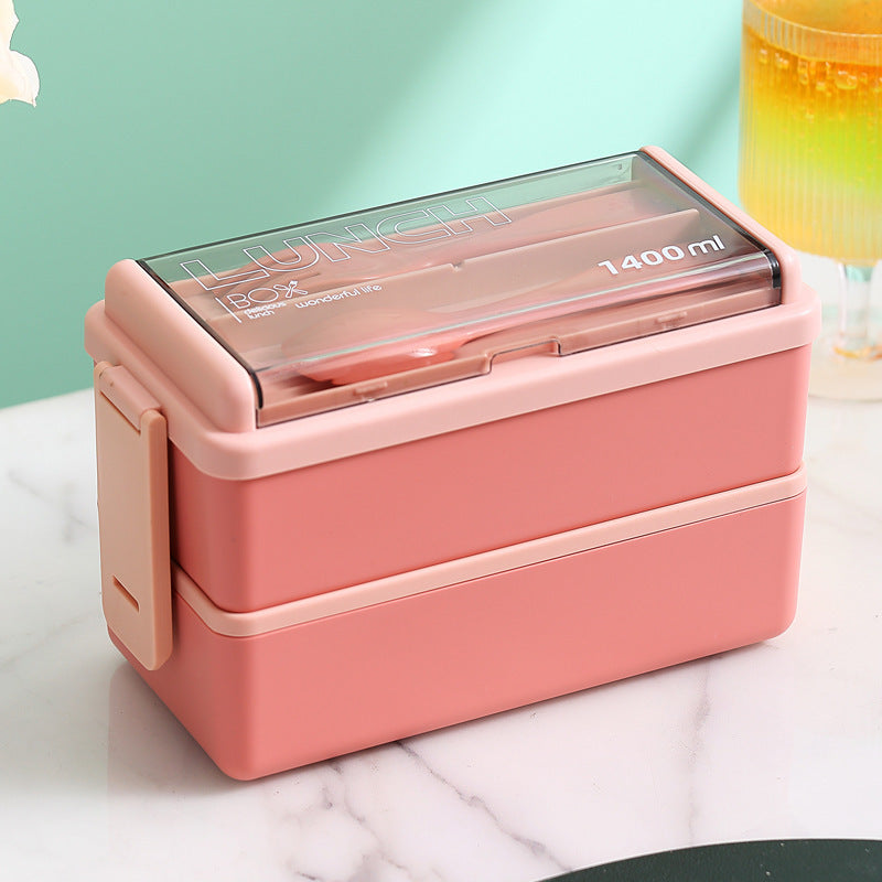 Double-Layered Lunch Box With Cutlery, Rectangle