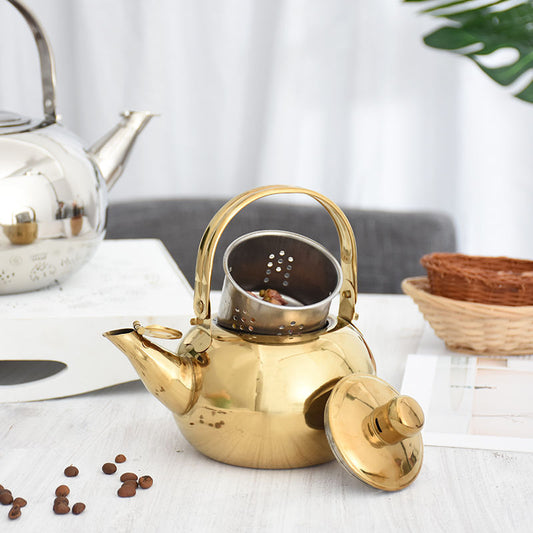 Stainless steel Gold and Silver Teapot with Strainer