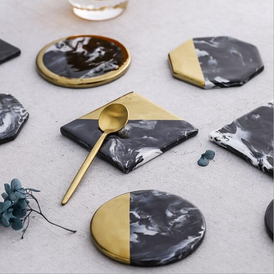 Gold and Black Marbled Ceramic Coaster