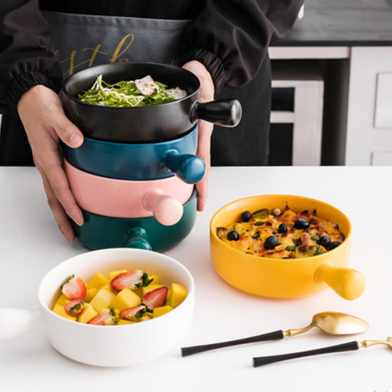 Colorful Ceramic Bowl with Handle Bakeware