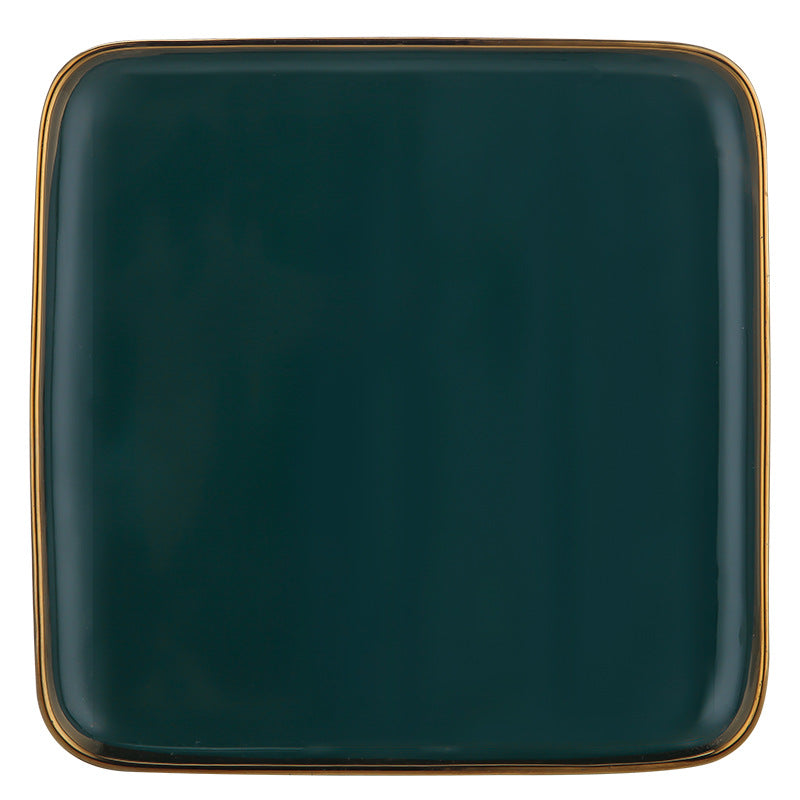 Green Ceramic Trays with Gold Trimming