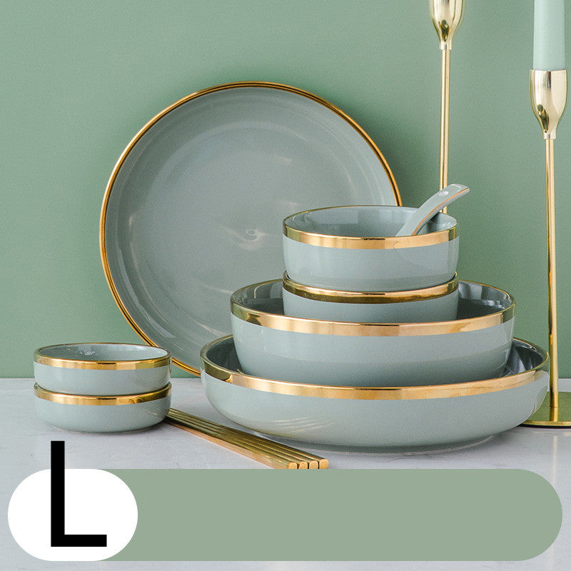 Light Green Dining Set with Gold Trim