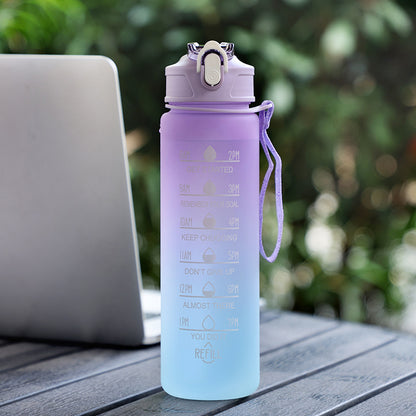 Colorful Time Graduated Water Bottle with Straw