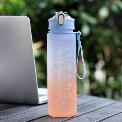 Colorful Time Graduated Water Bottle with Straw