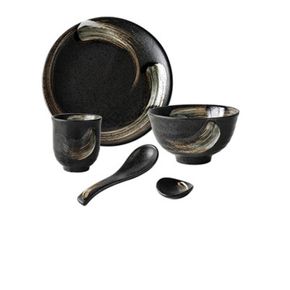 Brush Stroke Black Ceramic Dining Set