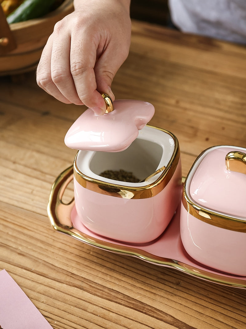 Glazed Ceramic Set of Jars with Matching Tray