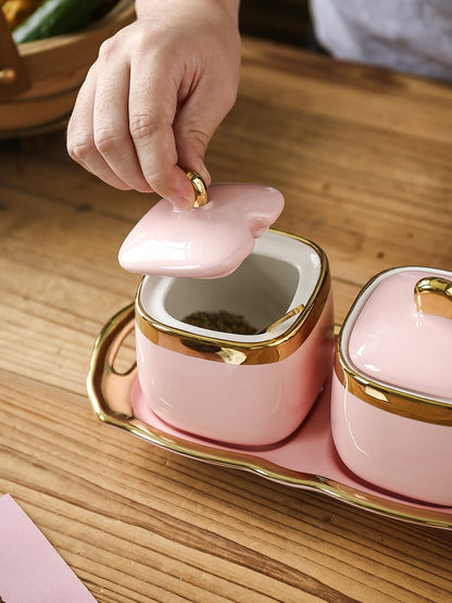 Glazed Ceramic Set of Jars with Matching Tray