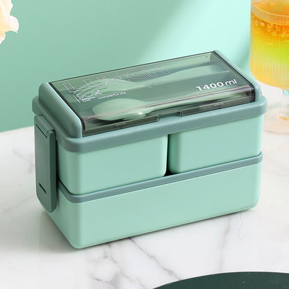 Double-Layered Lunch Box With Cutlery, Rectangle