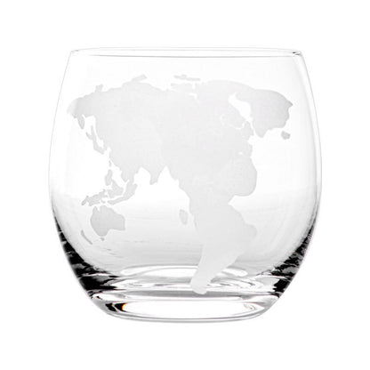 World Map Stemless Glass with Gold Trim