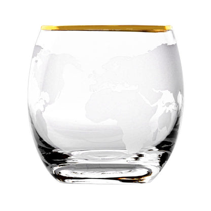 World Map Stemless Glass with Gold Trim