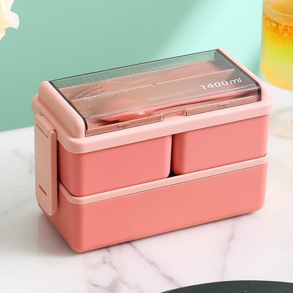 Double-Layered Lunch Box With Cutlery, Rectangle