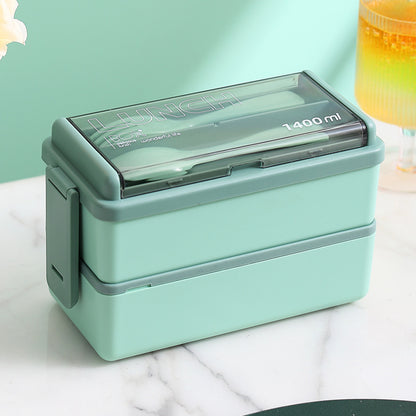 Double-Layered Lunch Box With Cutlery, Rectangle