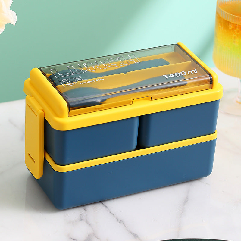 Double-Layered Lunch Box With Cutlery, Rectangle