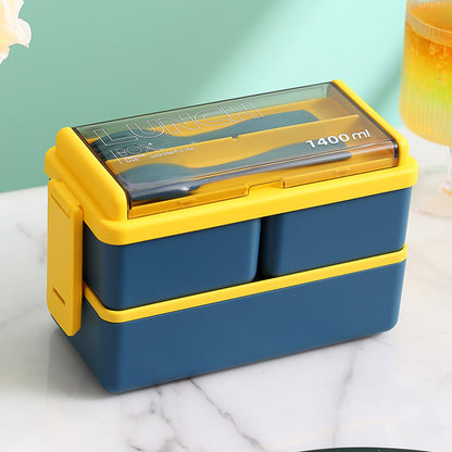 Double-Layered Lunch Box With Cutlery, Rectangle