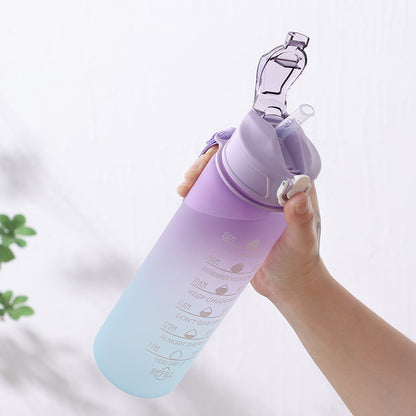 Colorful Time Graduated Water Bottle with Straw