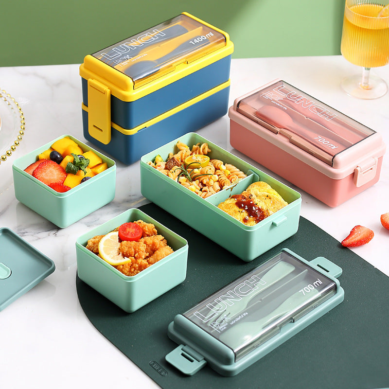 Double-Layered Lunch Box With Cutlery, Rectangle