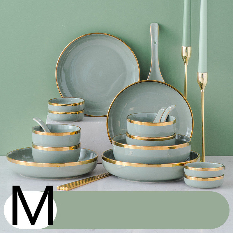 Light Green Dining Set with Gold Trim