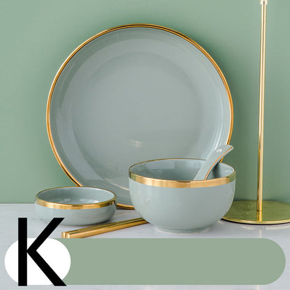 Light Green Dining Set with Gold Trim