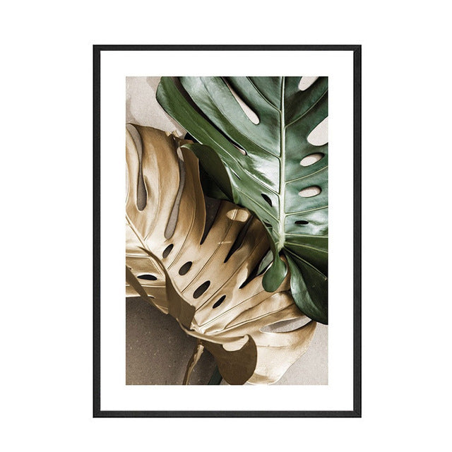 Green and Gold Leaves Wall Art