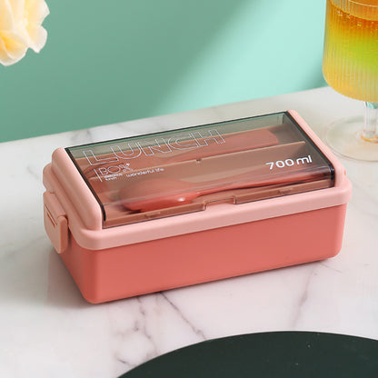 Double-Layered Lunch Box With Cutlery, Rectangle