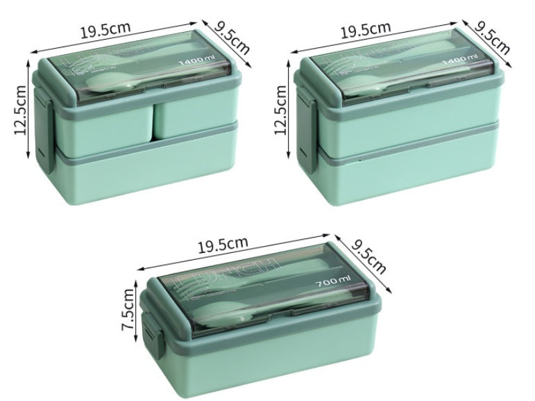 Double-Layered Lunch Box With Cutlery, Rectangle